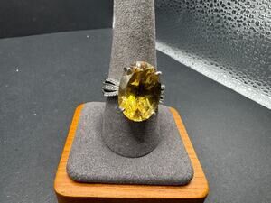 D’Joy 925 Sterling Silver Oval Cut Natural Citrine CZ Halo Cocktail Ring Sz 10